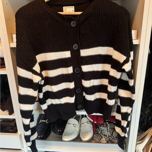 Frank & Oak Black and White Button-Up Cardigan